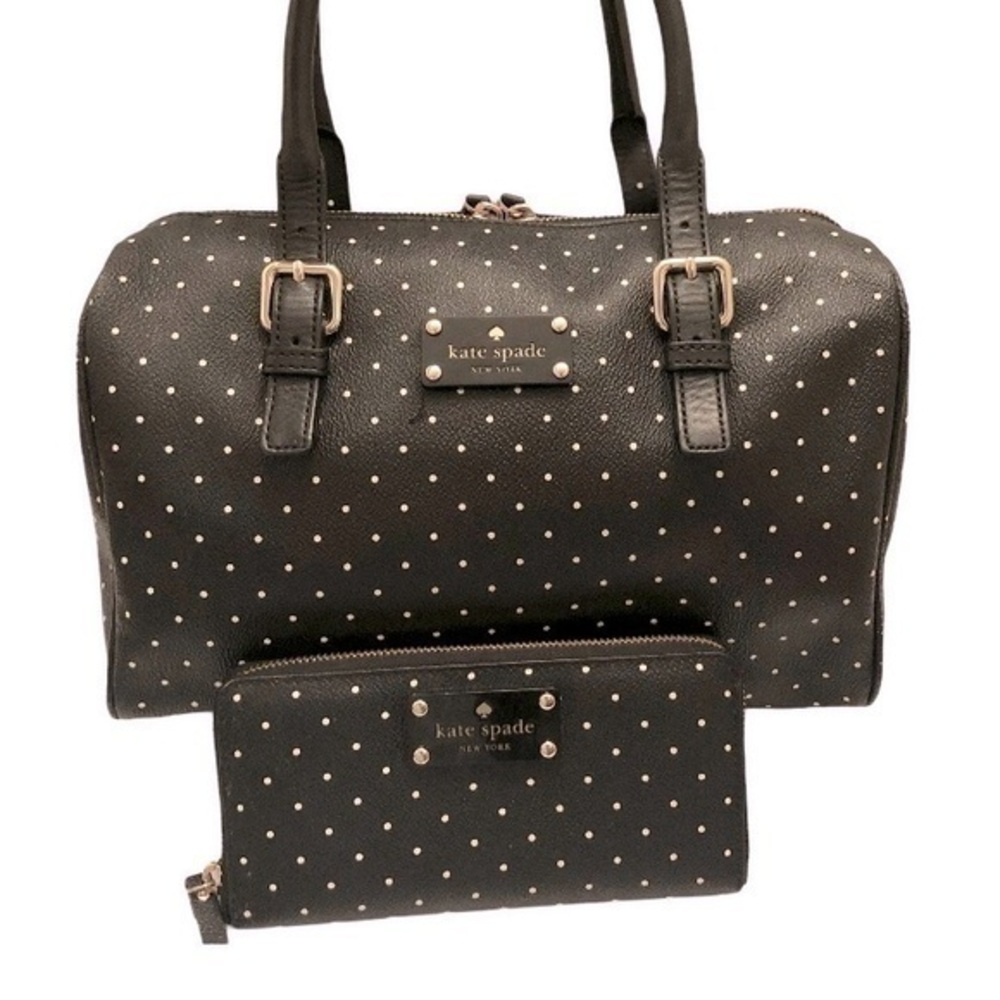 Kate spade black white polka dot bag wallet set